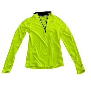 Bright yellow neon Nike Pro Dri Fit long sleeve athletic top size small 3/4 zip
